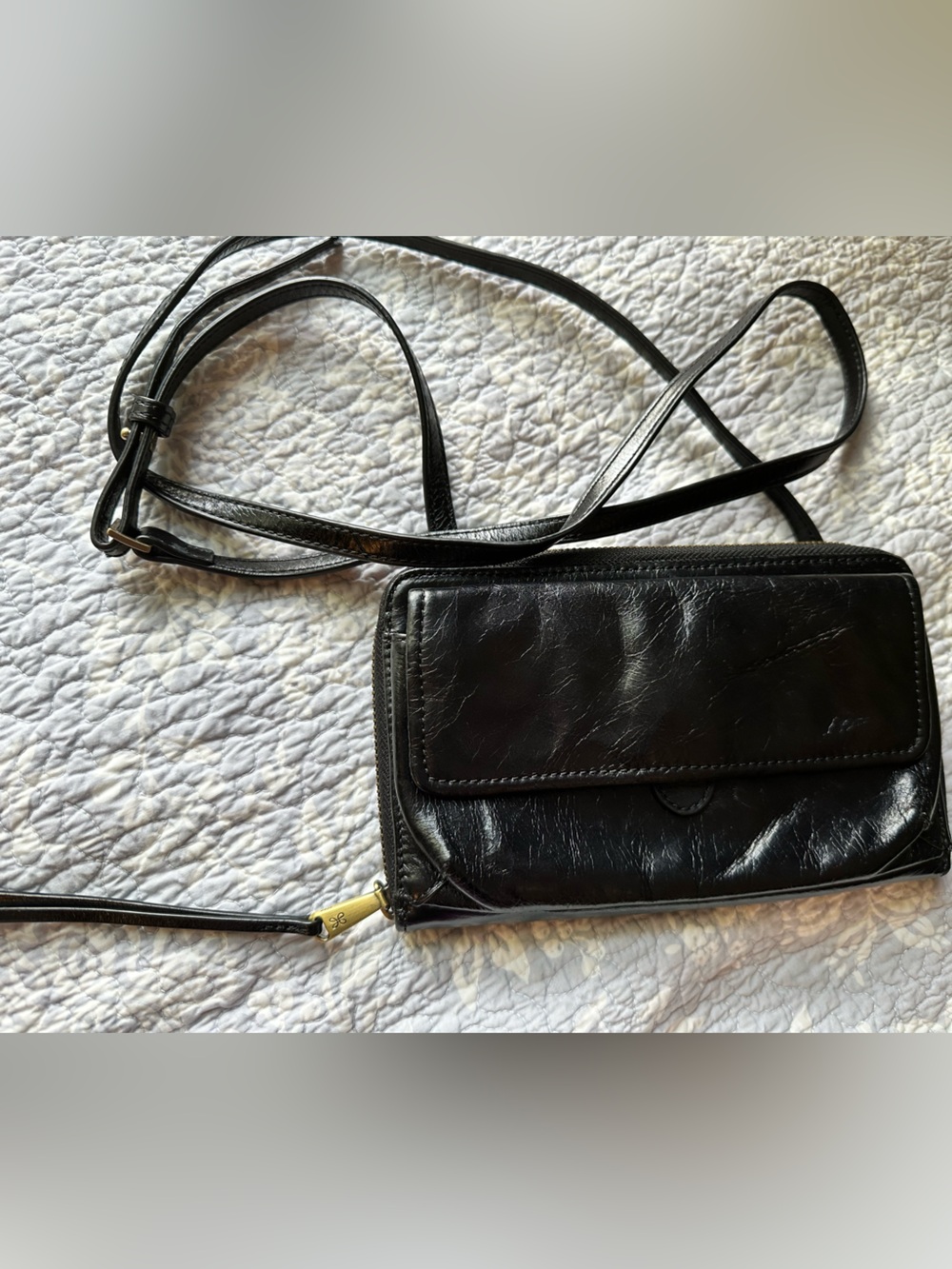 Hobo Black Polished Leather Crossbody purse